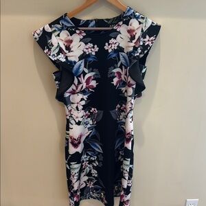 ABS Floral Print Women's Dress - Black and Pink
